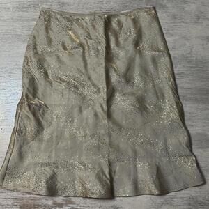 EUC Vintage Blue 90s Gold Sparkle Rayon Knee Skirt Size M